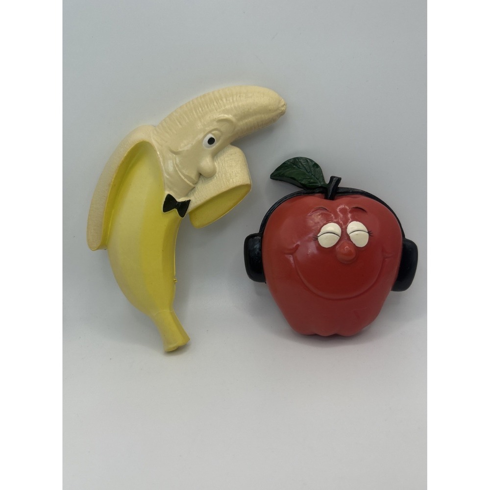 Rubber Wacky Food Fridge Magnets Banana Apple 4-5" 80's Vintage Goofy Fruit